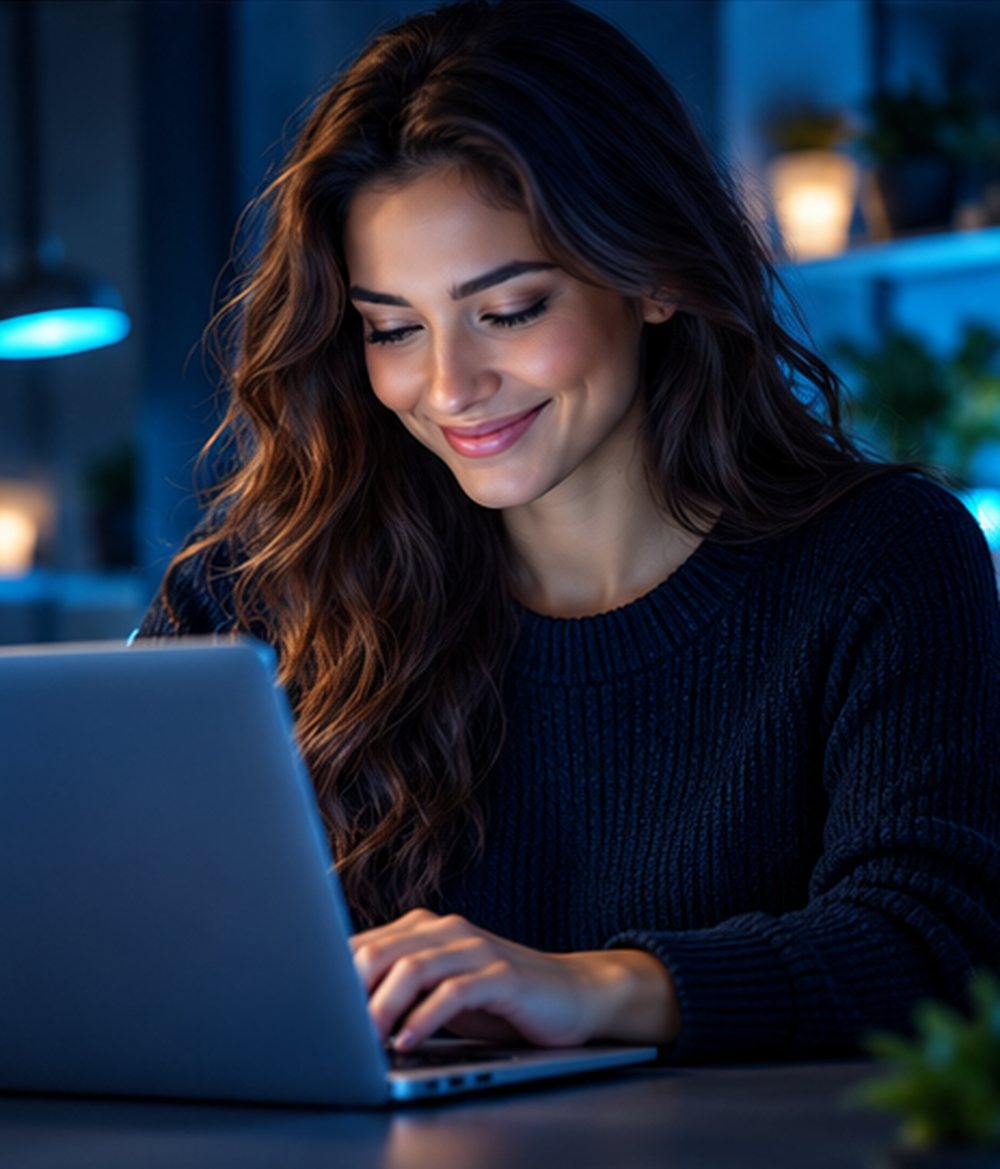 A woman studying on her laptop